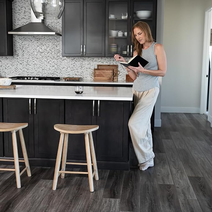 Maven Lane Luna Counter Stool Set of 2 – 26 Inch Round Stools with Footrest – Natural Solid Wood – Space-Saving Design for Kitchen Counters & Islands, Ideal for Apartments, Dorms & Compact Living