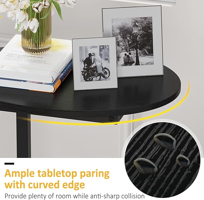 Hosfais Small Side Table End Table, C-Shaped Wood Coffee Table TV Tray for Eating, Couch Tables for Small Spaces, Living Room, Bedroom (Black 2 Pack)