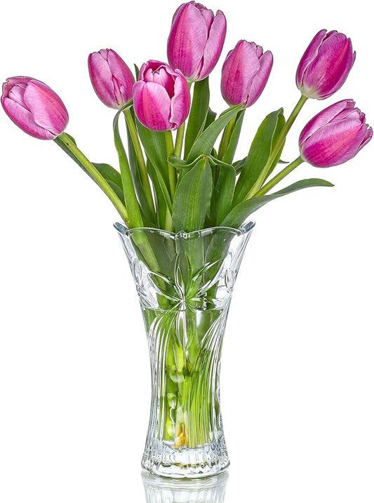 kanpura 9 Inch Glass Vases for Flowers Thickened 2.3 lb Large Flower Vase for Christma Tables Centerpieces Clear Rose Vases for Wedding Reception, Home Decor, Housewarming Gift(Heavy Duty)