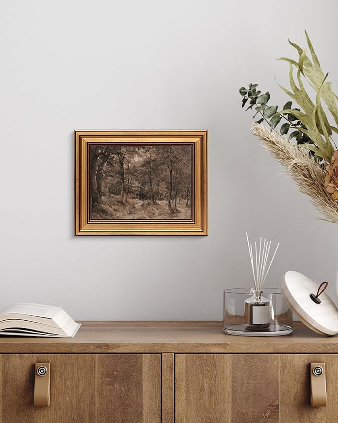 HUARCEY Gold Framed Vintage Wall Art for Living Room Nature Painting Prints Shelf Decor for Kitchen Aesthetic Bedroom Wall Art Gifts Charcoal Landscape Home Decor Farmhouse Path Forest Canvas Artwork