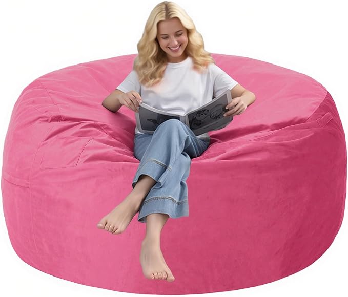 3FT Bean Bag Chair with Ultra Soft Velvet Cover Bean Bag Sofa with Memory Foam Bean Bag Chairs with Large Size Lazy Sofa for Dorm Office Living Room Bedroom Hot Pink 3'