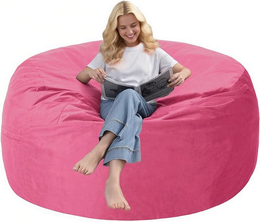 3FT Bean Bag Chair with Ultra Soft Velvet Cover Bean Bag Sofa with Memory Foam Bean Bag Chairs with Large Size Lazy Sofa for Dorm Office Living Room Bedroom Hot Pink 3'