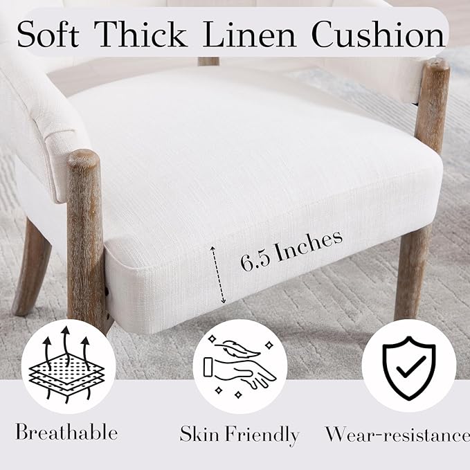 HEAH-YO Comfy Modern Accent Chair Set of 1,Upholstered Linen Living Room Chair,Reception Armchair with Solid Wood Legs,Reading Leisure Chair for Bedroom Makeup Vanity,Beige