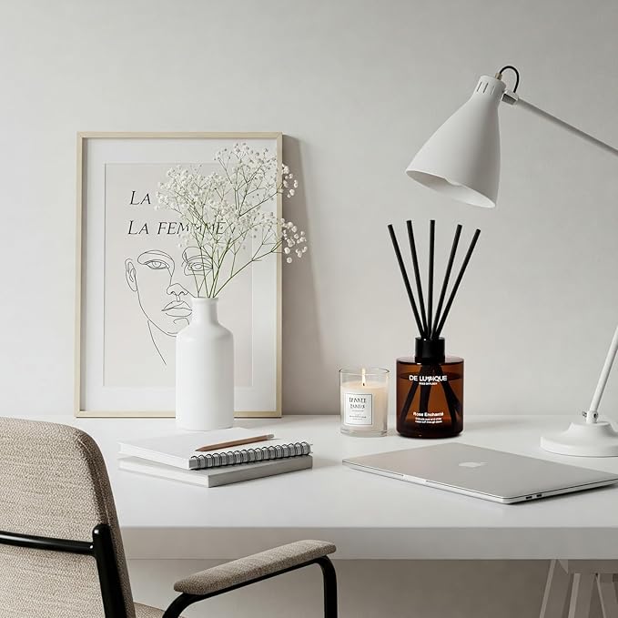 Room Scent Diffuser with Reed Diffuser Oil – Rose, Peony, Raspberry, and White Cedar – Long-Lasting Alcohol-Free Aromatherapy for Home, Bathroom, Bedroom & Living Room – 150ml