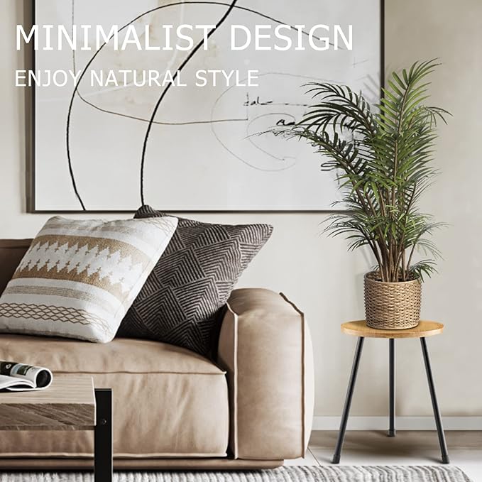 Indoor Plant Stand, Mid Century Wood Plant Stand Plant Table for Flower Pots, Tall Metal Plant Holder, Modern Home Decor Small Round Side End Table (11.8"x16")