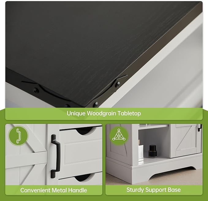 Real Relax Bathroom Floor Cabinet, Rustic Storage Cabinet with Sliding Barn Door & Convenient Storage Drawers, Ideal Solid Cabinet for Bathroom, Kitchen, Living Room, Bedroom