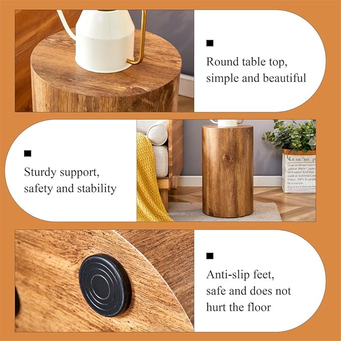 Round Side Table, End Table Living Room Table, Sofa Couch Bedside Table, Nightstand for Small Spaces, No Assembly Required - Ready to Use