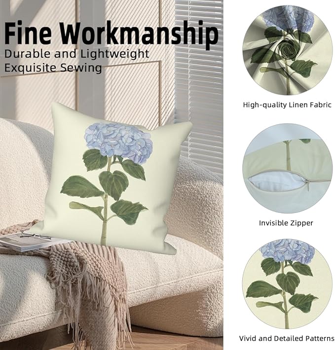 Blue Flowers Throw Pillow Covers 26"x26" Set of 4, Spring Outdoor Pillow Covers Home Decorative Floral Printed Cushion Covers for Couch Sofa Bedroom Farmhouse Livingroom Garden Patio Car