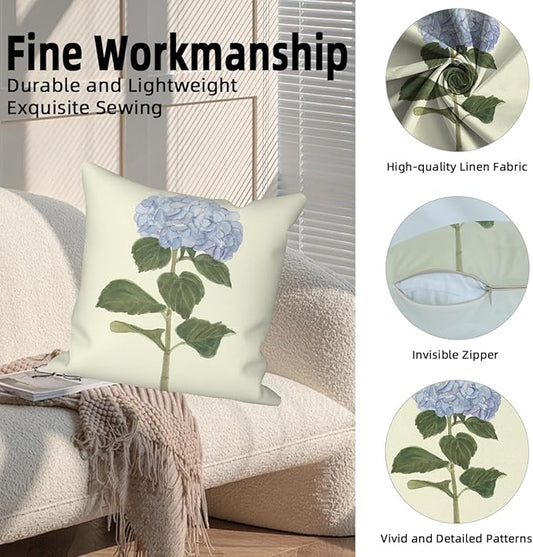 Blue Flowers Throw Pillow Covers 24"x24" Set of 4, Spring Outdoor Pillow Covers Home Decorative Floral Printed Cushion Covers for Couch Sofa Bedroom Farmhouse Livingroom Garden Patio Car