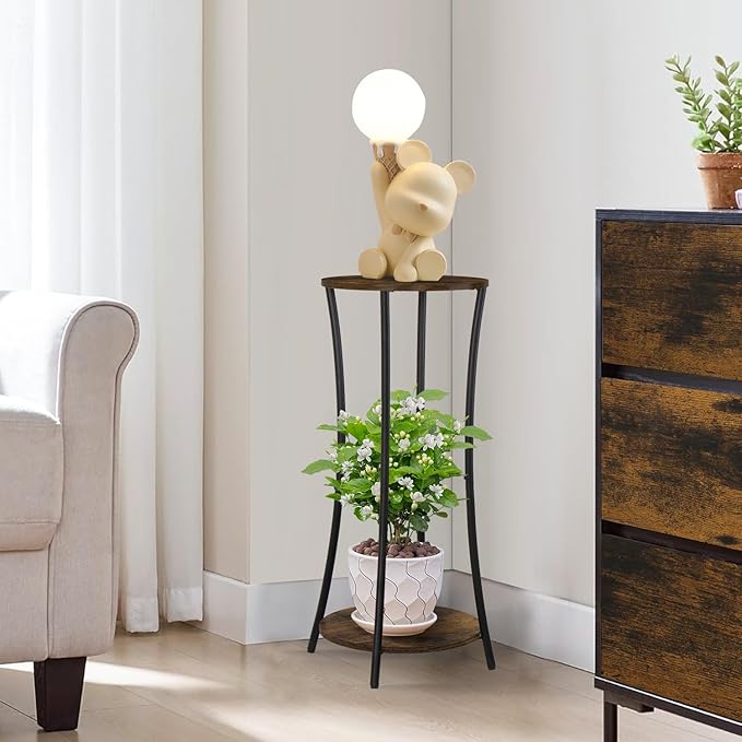 YINMIT Plant Stand Indoor,2 Tier Round Potted Holder Rack,Flower Pot Stand Shelf,Round Supports Rack,Corner Plant Shelf for Balcony Garden Patio Living Room,Brown