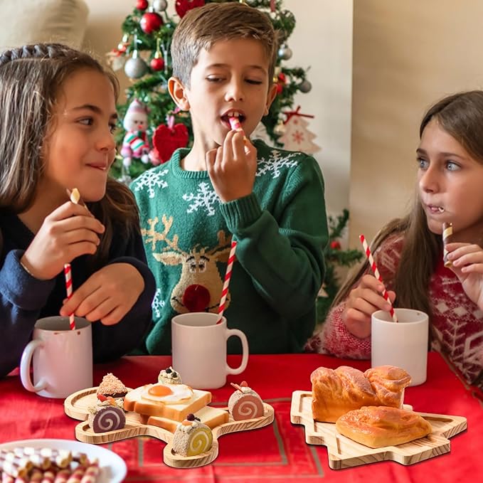 FOBSME 2 Pcs Christmas Wooden Serving Platters Christmas Tree and Gingerbread Man Charcuterie Boards Decorative Wood Trays Christmas Wood Snack Dish Plates for Xmas Holiday Housewarming Present