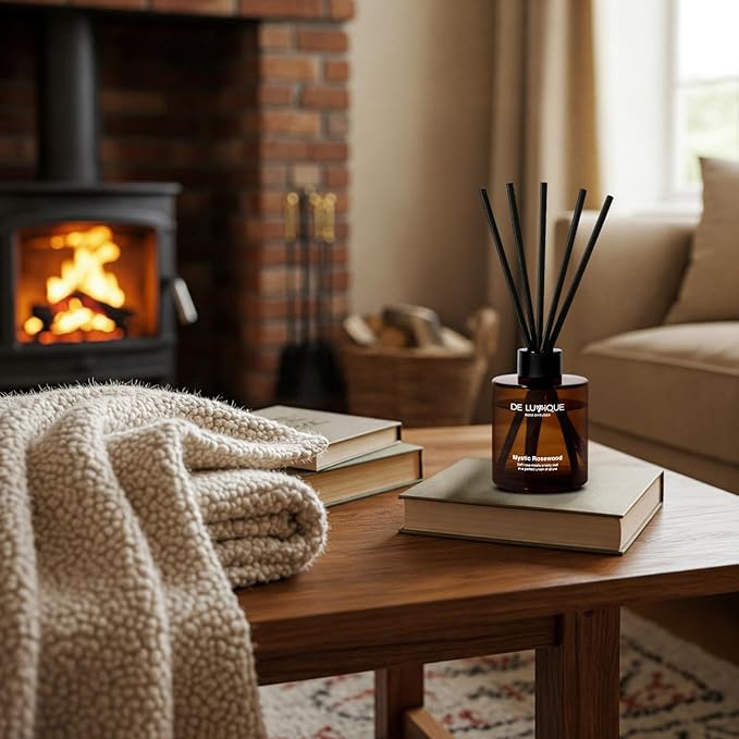 Mystic Rosewood Reed Diffuser for Bathroom – Bathroom Diffuser with Sticks – Long-Lasting Scent with Oud, Damask Rose & Saffron Home Fragrance Decor – 150ml