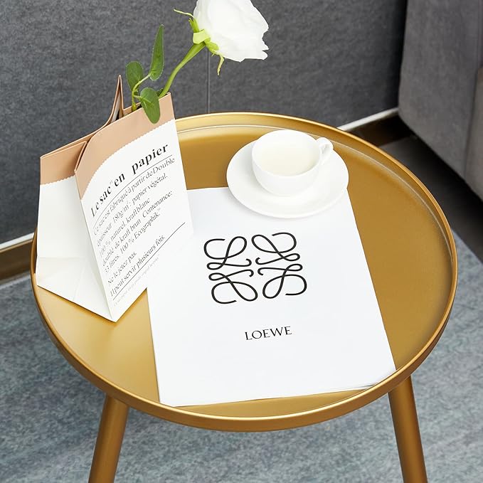 Round End/Side Tables for Living Room, Ideal for Any Room-Side Tables Living Room, Bedroom, Gold Plant Stand Balcony, Modern Coffee/Accent Table