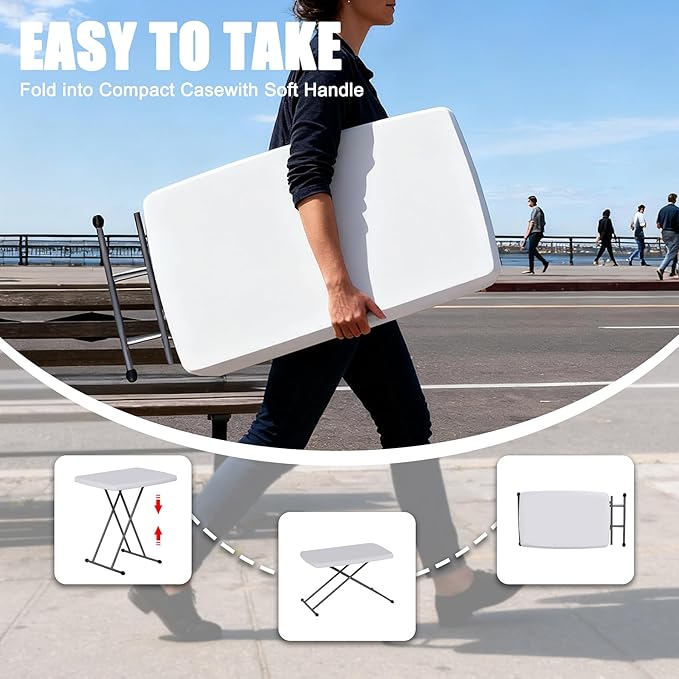 ZenStyle 3 ft Adjustable Folding Table, Indoor Outdoor Portable Plastic Dining Card Table Utility Table for Camping Dining Event Party, White (Rectangular, 30"x20")