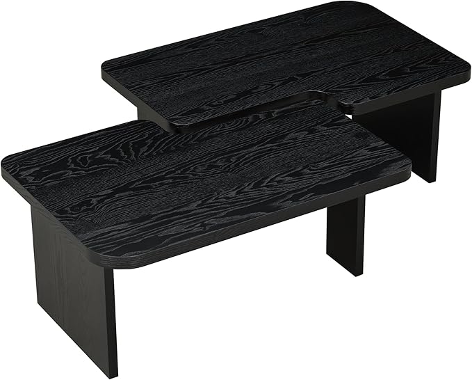 Modern Minimalist Coffee Table Set, Rectangular Modular Splicing Design, MDF Top & Wood Grain Veneer, Multifunctional Combination Center Table for Living Room,Black