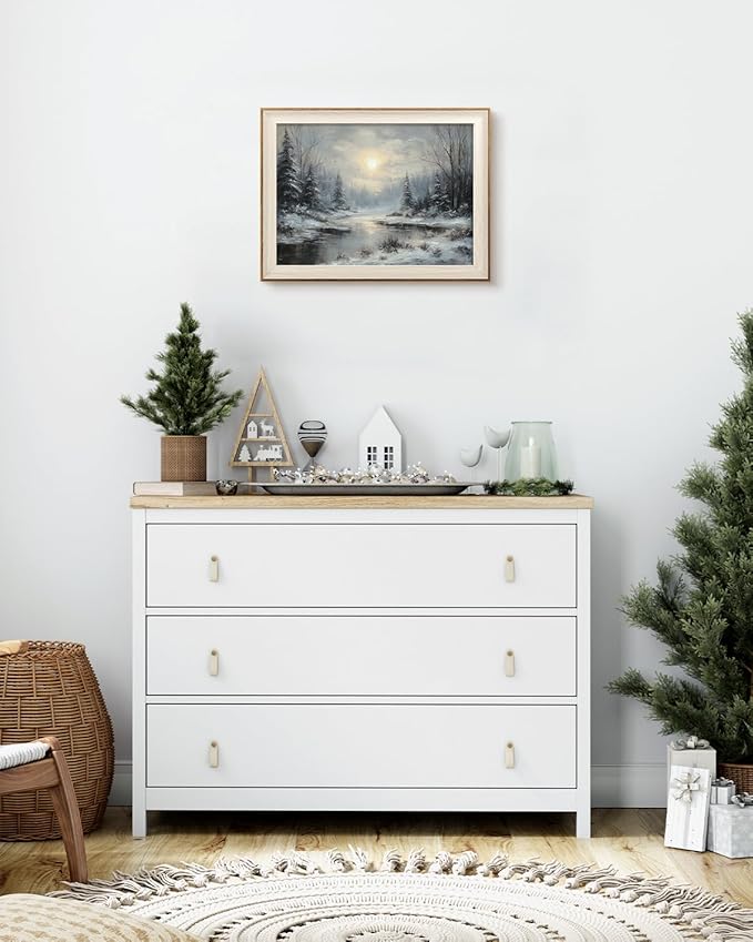 InSimSea Christmas Decor Framed Wall Art, Winter snow scene Canvas Painting, peaceful Home Decor, Unique Christmas Gifts For Table Wall Farmhouse Mantel Home Office 12L x 16W