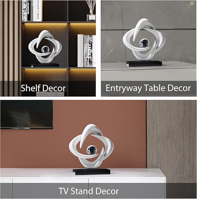 FJS Abstract Art Statues for Home Decor, White 4 Pointed Star Sculpture, 10.8" H Modern Coffee Table Bookshelf Decor Accents, Decorations for Living Room Dining Room Office Hotel (White)