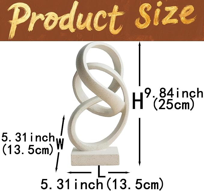 10" Modern Abstract Ribbon Decorative Sculpture, Knot Sculptures,Home Decor,Coffee Table Statues,Dining Living Room Desk Decor（White）