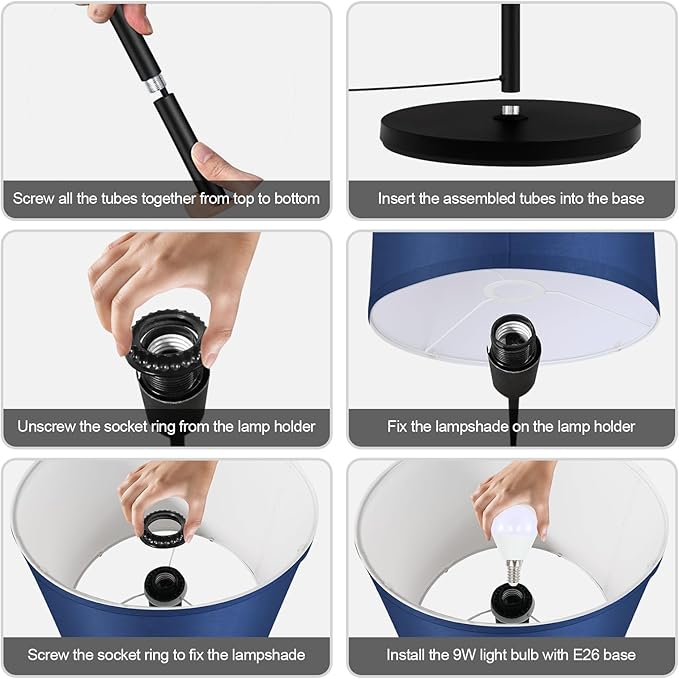 BoostArea Floor Lamp Blue, Standing Lamp, Small Floor Lamps for Living Room, Simple LED Tall Lamp with Lampshade, On/Off Foot Switch, Corner Pole Lamps for Bedroom/Office/Kids' Room(Without Bulb)