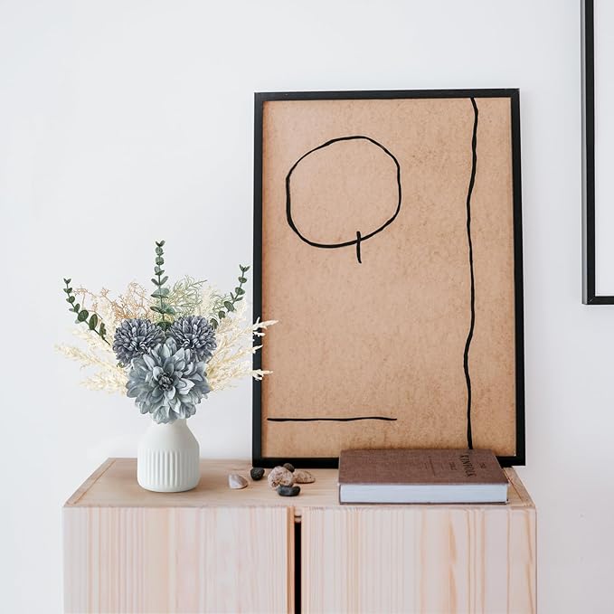 Mkono Small Artificial Flowers in Ceramic Vase 13.5" Centerpieces Coffee Table Decor, Silk Flower Arrangements for Home Decor Indoor Fake Flower Bouquet for Bathroom Dining Room Kitchen Wedding Blue