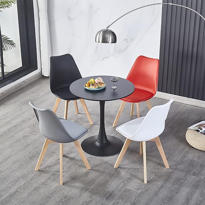 32" Small Round Dining Table/Tulip Table, Mid Century Modern Circle Dining Table with Pedestal Base for 2 to 4 Person (Black)