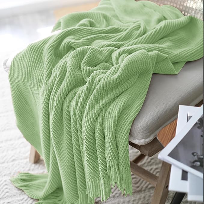 inhand Basil Throw Blanket for Couch Bed,Chunky Chenille Woven Soft Warm Christmas Blankets Gifts for Women with Tassels,Lightweight Cozy Boho Farmhouse Fall Winter Decor,50"x60",Medium Thick