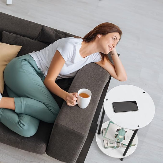 SEHERTIWY Round Side Table for Living Room, White End Tables Living Room Set of 2, Accent Table for Small Spaces, Round Nightstand for Bedrooms