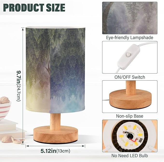 Table Lamp Antler Deer Nightstand Lamp with Wood Base Fabric Lamp Shade Bedside Desk Lamp for Living Room Bedroom Kids Room Office