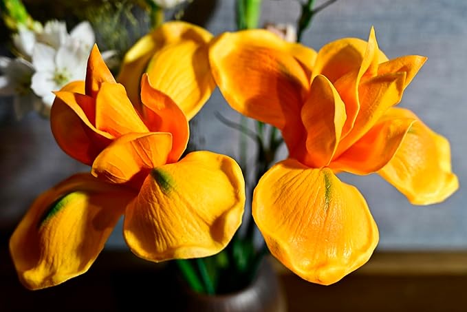 8pcs Luxury PU Orange Flowers Real Touch Wedding Bouquets Artificial Flowers for Decoration DIY Floral Gifts Home Office Table Decor Farmhouse Table Centerpiece Decorations