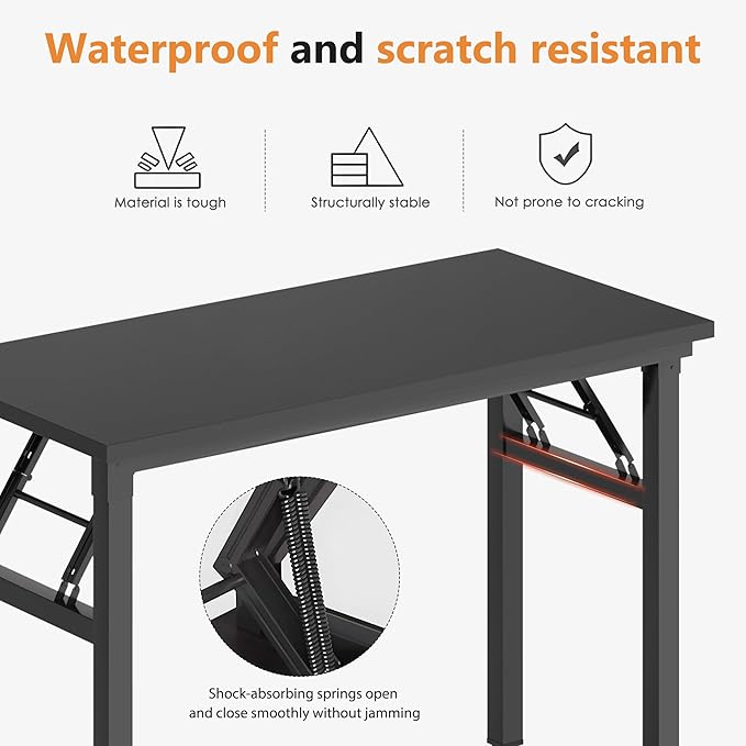 DlandHome Folding Desk Small Desk 31.5 inches Computer Desk for Home Office Folding Table Writing Table for Small Spaces No Assembly Required Black & Black Frame