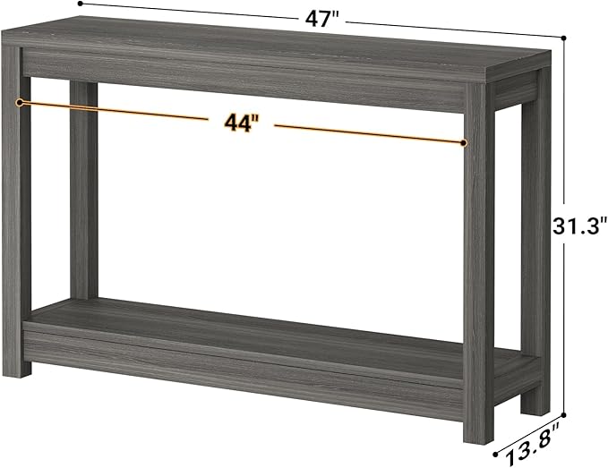 47" Farmhouse Wood Entryway Table Narrow Console Table with Storage Behind Couch Sofa Table with Shelves Entry Way Table with Open Storage, Easy Assembly, Grey Walnut