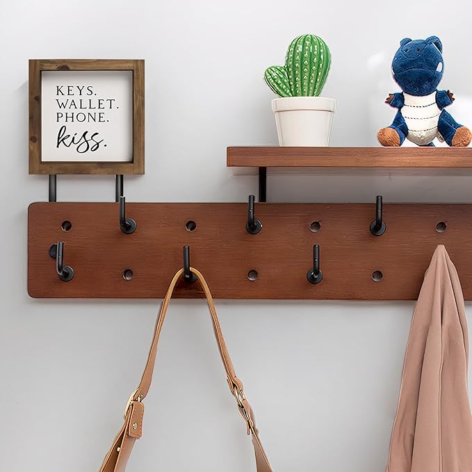 flangairy Keys Wallet Phone Kiss Sign, 6 Inch Wooden Entryway Table Wall Decor Ideas, Foyer Entry Home Decorations