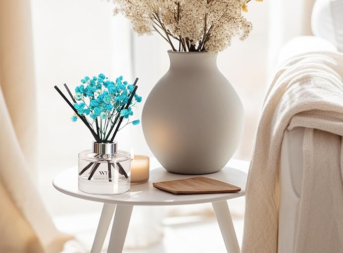 WEALD TRIBE Flower Reed Diffuser Set Ocean Series Moss & Sea Salt Scent For Bathroom Accessories Shelf Decor & Air Fresheners, Sticks Defusers With 5.1 fl oz Essential Oils, House Office Decor & Gifts