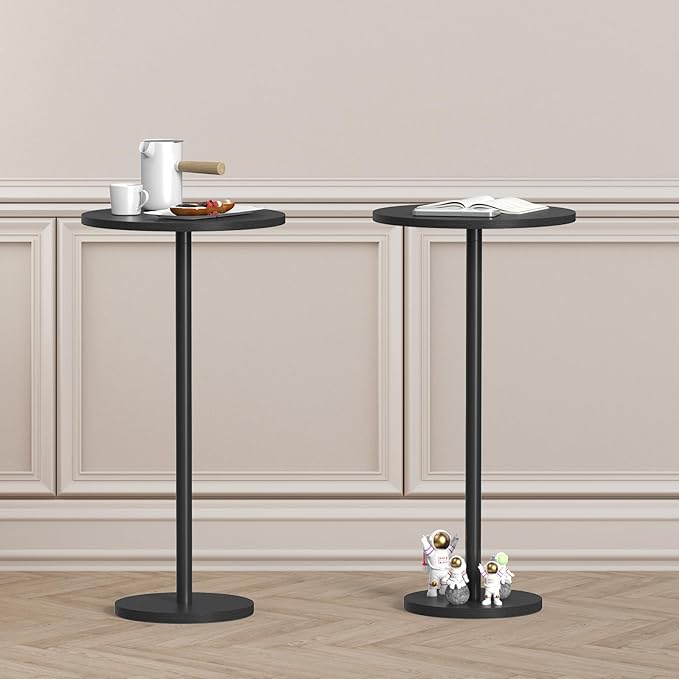 Small Round Side Table, Drink Tables for Narrow Spaces, Pedestal End Table Stand for Living Room, Modern Black Small Nightstand for Bedside, Round Table for Bedroom Sofa-Side
