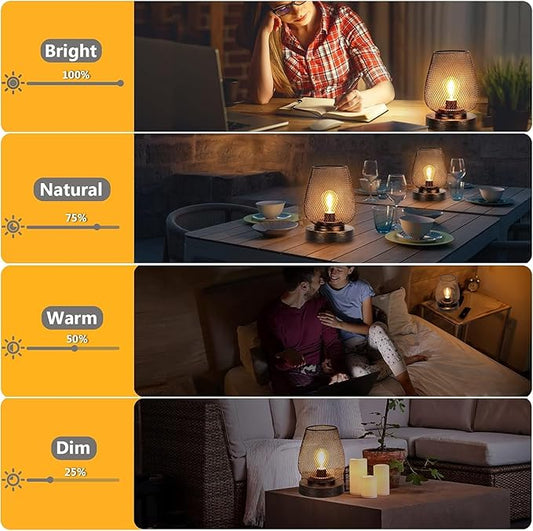 UBright 2 Pack Rechargeable Table Lamp Cordless Table Lamp Battery Operated Lights Metal with 4 Lighting Mode Indoor Outdoor Lights for Patio Bedroom Living Room (Bulb Included) Bronze