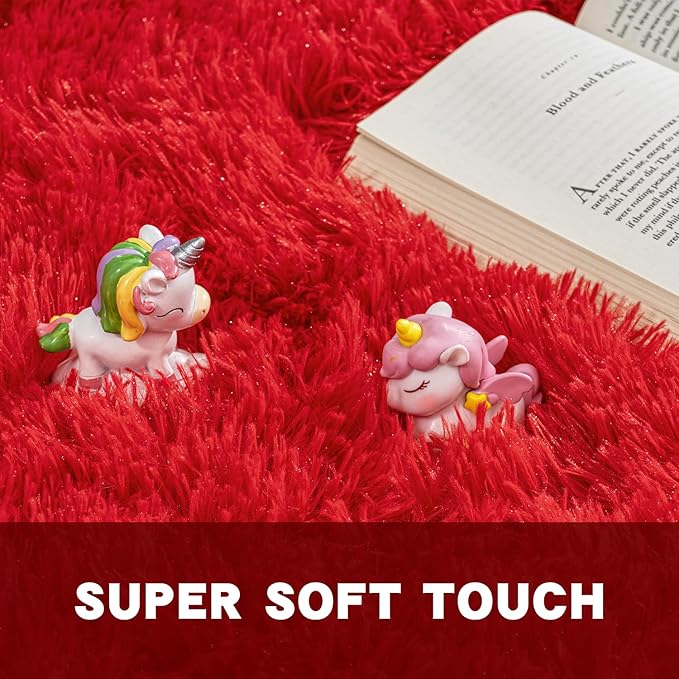 Rugs for Living Room 5x7, Soft Shaggy Modern Shag Area Rug for Bedroom, Upgrade Non-Slip Plush Fluffy Carpet for Kids Boys Girls Room Home Decor Aesthetic, Red