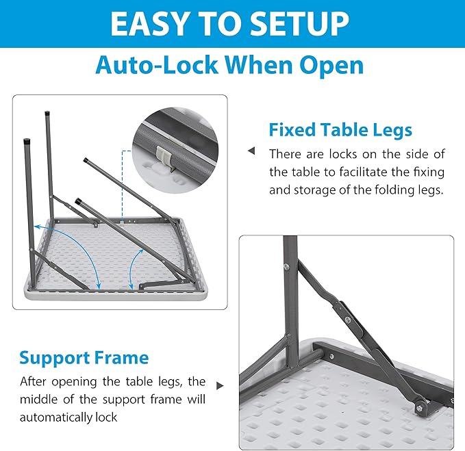 ZenStyle 3 ft Indoor Outdoor Heavy Duty Portable Plastic Folding Table, Square Card Desk Utility Table Game Table for Puzzles Crafting Picnic Camping Dining Party, White