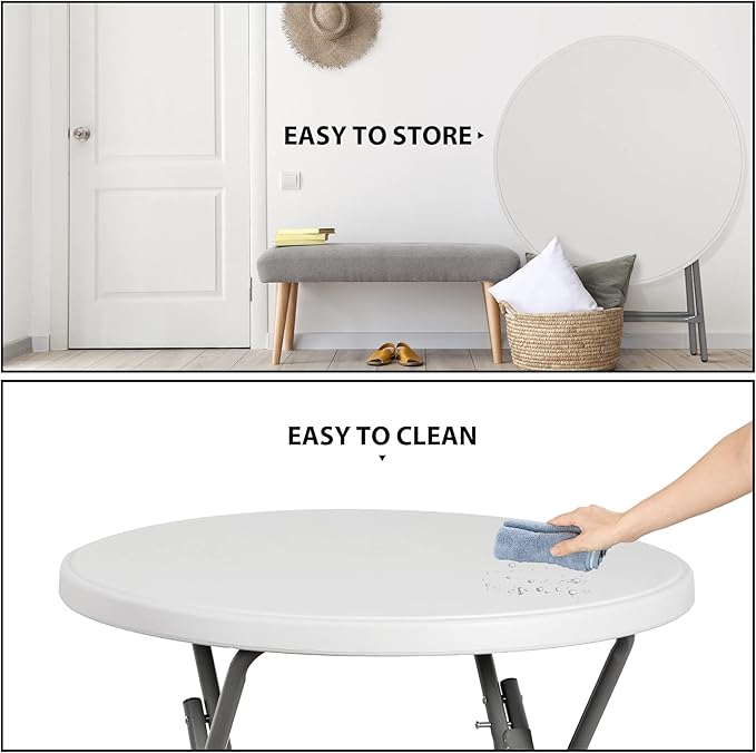 ZenStyle Folding Table, Indoor Outdoor Portable Plastic Dining Card Table Utility Bar Table for Camping Dining Wedding Event Party, White (Round, 32"x32")