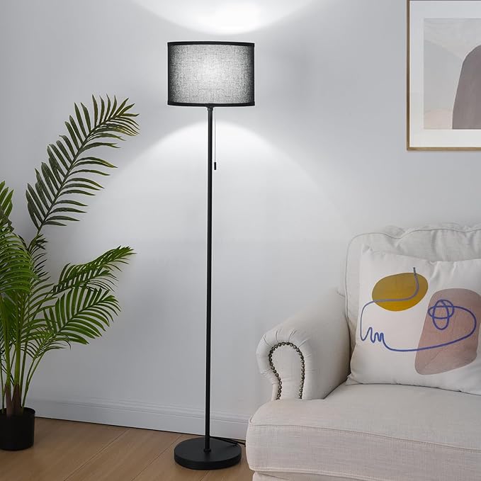 FOLKSMATE Floor Lamp for Living Room, LED Modern Simple Standing Lamp, Black Tall Lamps for Bedroom, Living Room, Office, Kids Room and Reading, Minimalist Pole Lamp with Shade, Without Bulb