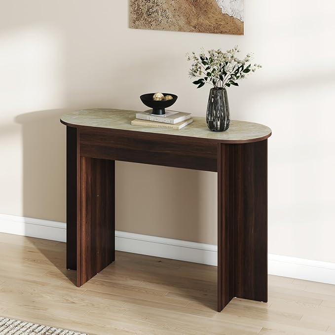 HEAH-YO Modern Console Table, Wooden Sofa Table with Narrow Countertop, 43.3" Entryway Tables for Hallway Entrance Living Room, Walnut Color
