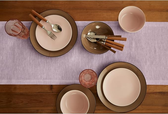 Solino Home Linen Chambray Lavender Table Runner 90 Inches Long - Athena, 100% Pure Linen Dining Table Runner 14 x 90 Inch - Thanksgiving, Holiday
