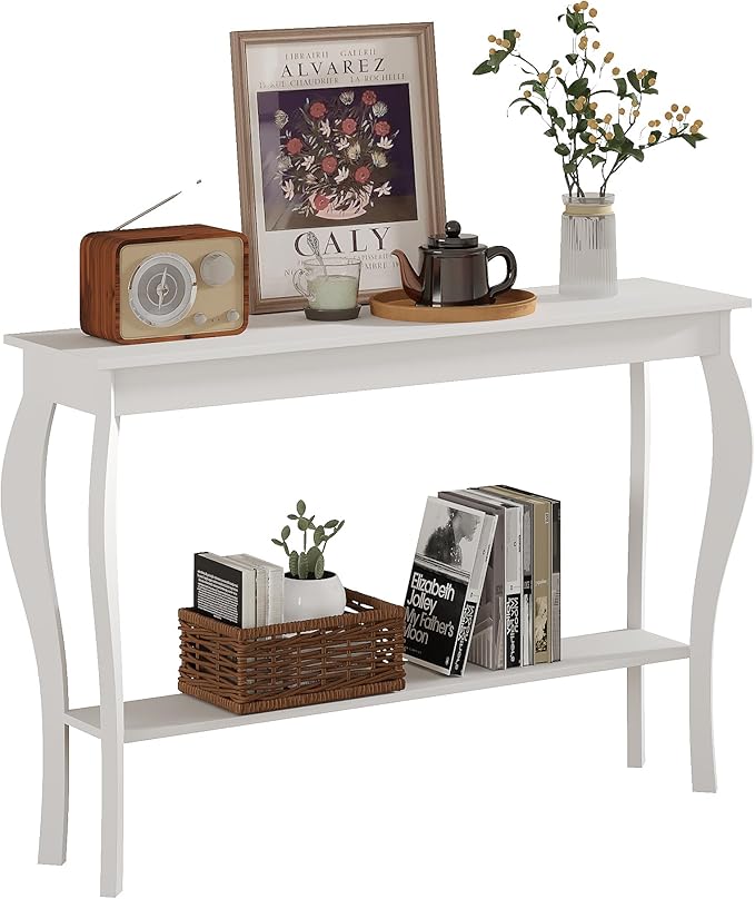 ChooChoo 47 Inch Narrow Console Table, Chic Accent Sofa Table, Entryway Table, White