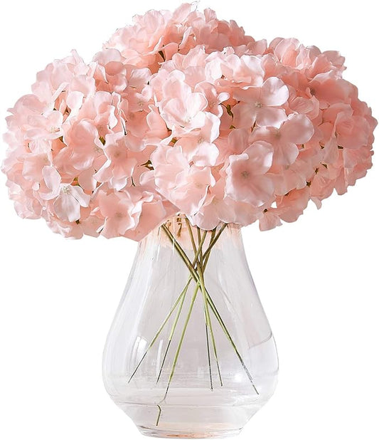 10Pcs Artificial Hydrangea Flowers Blush Heads Fake Hydrangea Silk Flowers for Wedding Centerpieces Bouquets DIY Floral Decor Home Decoration with Stems(VASE NOT Included)