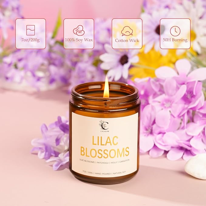 Lilac Scented Candles for Fall Home Decor, 7oz Birthday Candles, Long-Lasting Floral Aromatherapy Candle for Bedroom Bath Gift for Women Birthday New Job House Warming Gifts Halloween Chirstmas Decor