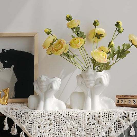 Face Vase,Ceramic Body Vase Female Form Ideal Shelf Decor,Modern Flower Vase for Table Decor,Farmhouse Small vase Bookshelf Decor 7.09'' L X 5.91'' H
