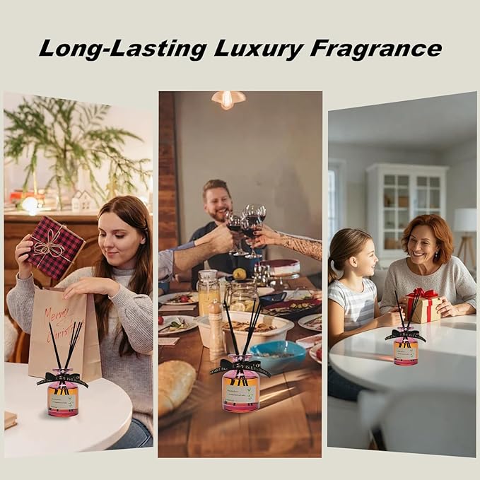 Reed Diffuser Essential Oil Set - Rose Fragrance Air Freshener (4.4 Fl Oz) for Home, Bathroom, Bedroom, Office Decor