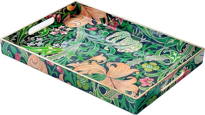 Zosenley Rectangular - Decorative Plastic Tray with Handles Modern Vanity Serving for Ottoman, Coffee Table, Kitchen and Bathroom 13.8 x 9.84 Inch (Morris Green)