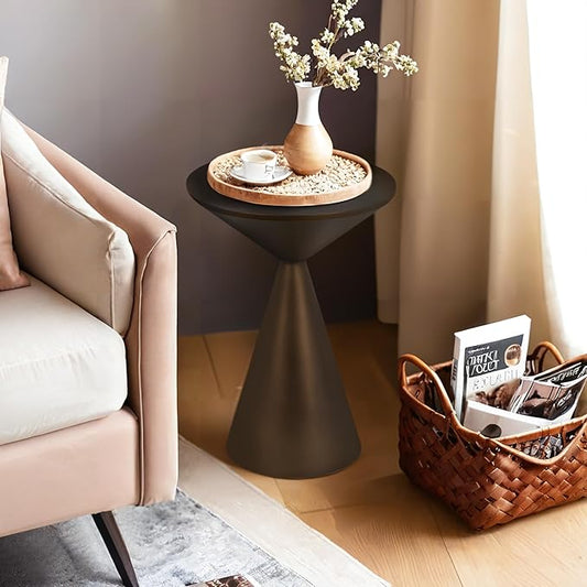 Small Drink Table, Round Martini Table, Drum End Table Side Table, Metal Accent Table,for Small Space Living Room, Bedroom, Brown