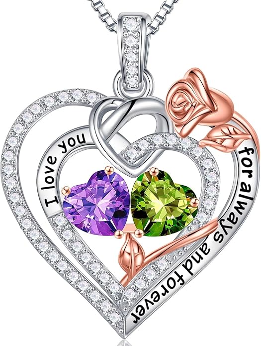 Iefil Christmas Gifts for Wife Women - 925 Sterling Silver Double Birthstone Necklace, Anniversary Birthday Gifts for Women, Jewelry Gift for Wife Girlfriend Mom Her