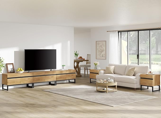 WAMPAT Modern End Table with 2 Drawers, Farmhouse Sofa Table with Black Square Iron Leg, Wood Rustic Side End Table for Living Room, Nighstand for Bedroom, Oak